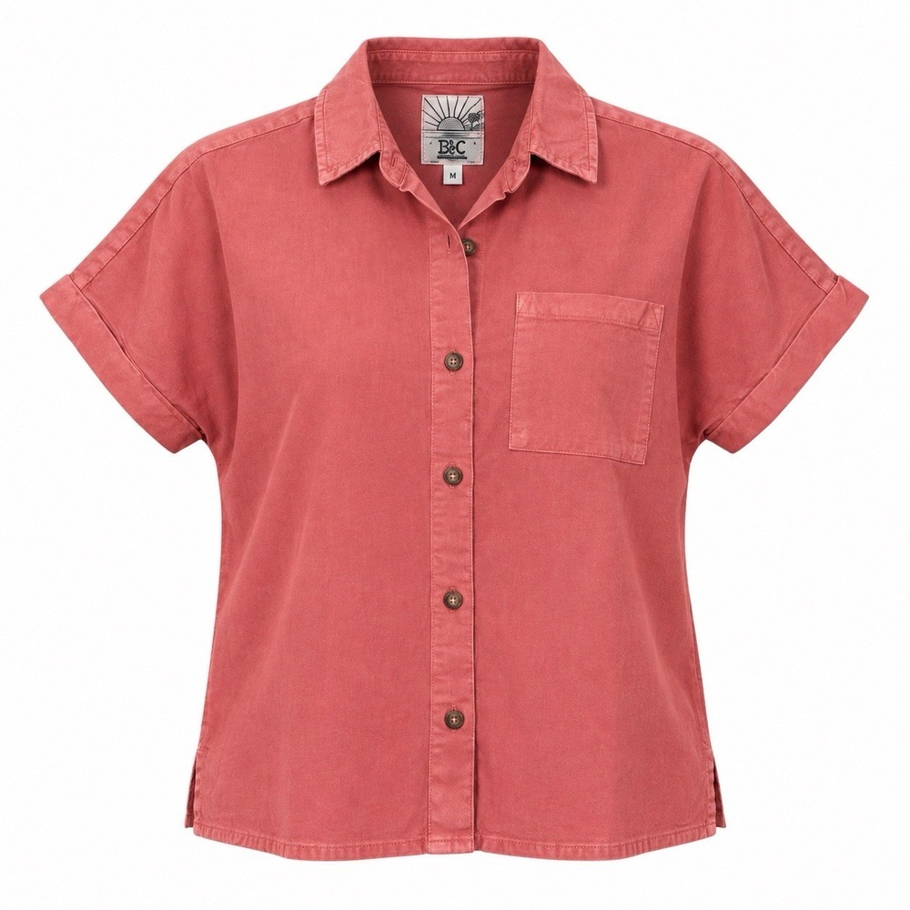 C&C California Small Dusty Pink Sunwashed Button Up Short Sleeve Shirt Cotton